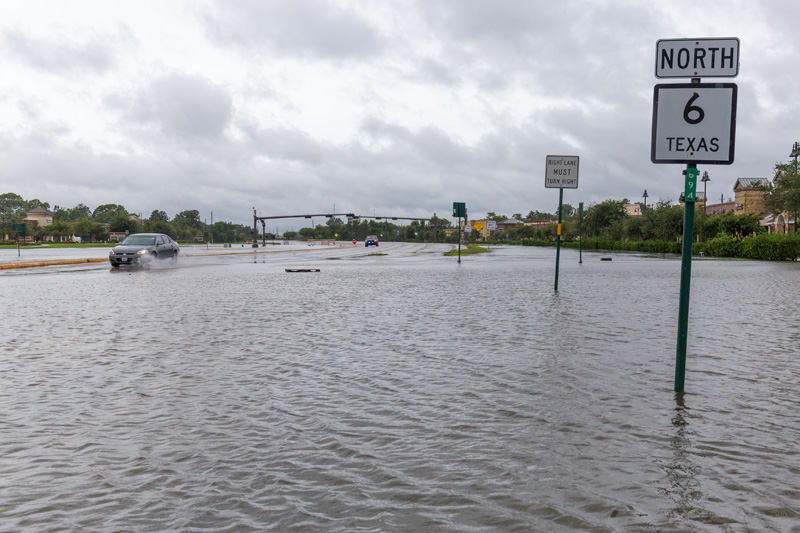 Texas Hwy. 6 near Houston with flooded roadway after Hurricane Harvey, 2018
